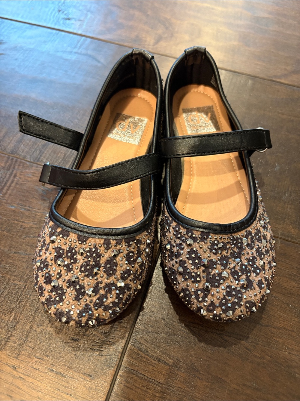 Dolce Vita Girls Leopard Sparkle Mary Jane Flats in Brown